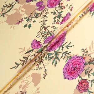 Pink Floral Printed Vanilla Double Silk Crêpe