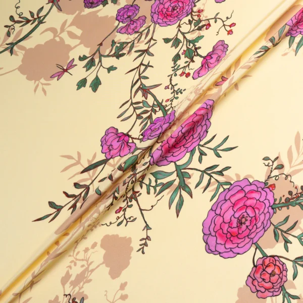Pink Floral Printed Vanilla Double Silk Crêpe